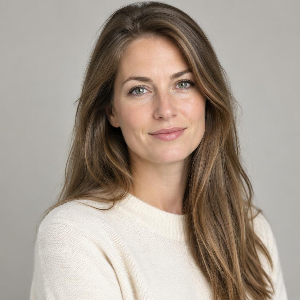 Portrait of a woman with long hair looking at the camera