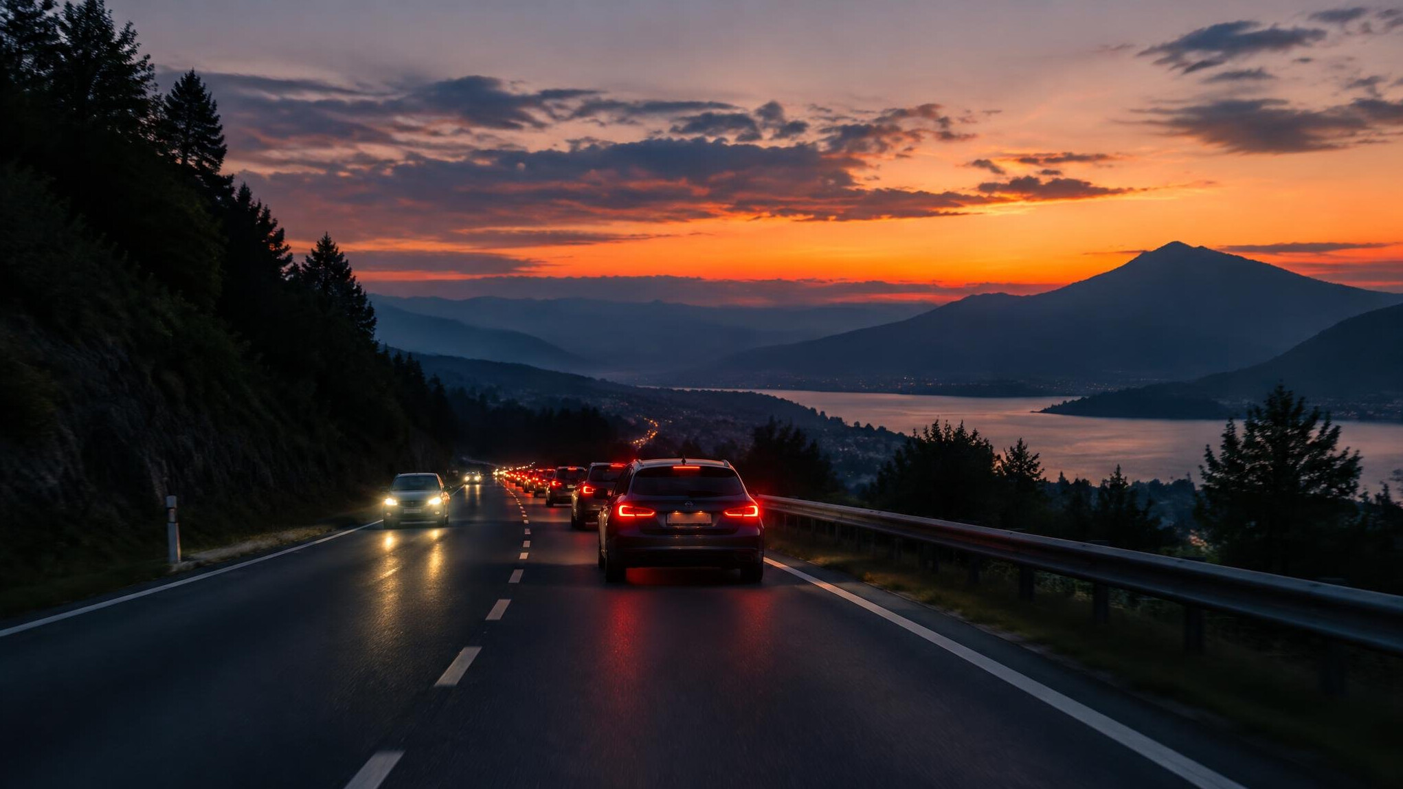 Road at night with car lights