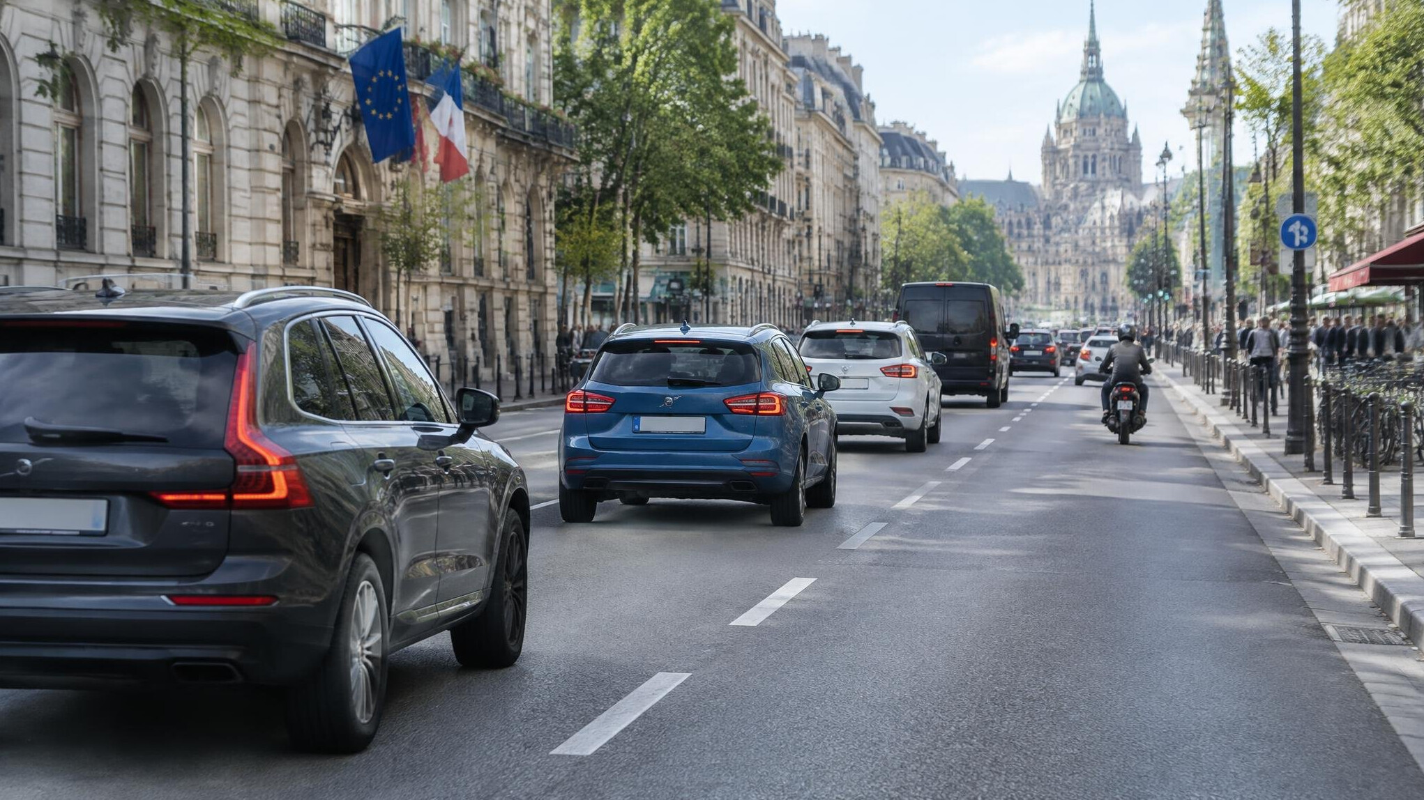 City street with cars in traffic
